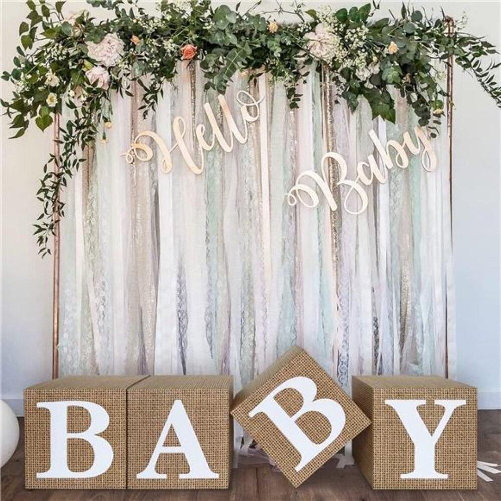 Burlap Print Baby Shower Boxes for GenderReveal Party Gender Neutral Baby Shower